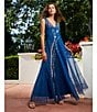 Color:Blue Dream - Image 6 - Mazzy Embroidered Mesh V-Neck Sleeveless A-Line Maxi Dress