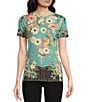 Color:Multi - Image 1 - Millay Floral Print Crew Neck Short Sleeve Bamboo Knit Jersey Tee Shirt