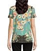 Color:Multi - Image 2 - Millay Floral Print Crew Neck Short Sleeve Bamboo Knit Jersey Tee Shirt