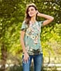 Color:Multi - Image 4 - Millay Floral Print Crew Neck Short Sleeve Bamboo Knit Jersey Tee Shirt