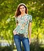 Color:Multi - Image 5 - Millay Floral Print Crew Neck Short Sleeve Bamboo Knit Jersey Tee Shirt