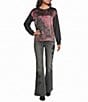JOHNNY WAS Mixed Media Silk Floral Print Front Crew Neck Drop Shoulder Long Sleeve Merino Wool Pullover Top - Image 3
