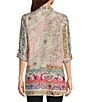 Color:Multi - Image 2 - Modey Delia Mixed Print Long Sleeve Button-Front Silk Tunic