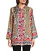 Color:Multi - Image 3 - Modey Delia Mixed Print Long Sleeve Button-Front Silk Tunic