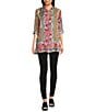 Color:Multi - Image 4 - Modey Delia Mixed Print Long Sleeve Button-Front Silk Tunic