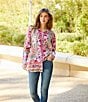 Color:Multi - Image 6 - Modey Delia Mixed Print Long Sleeve Button-Front Silk Tunic