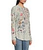 Color:Multi - Image 3 - Nya Silk V-Neck Long Sleeve Floral Embroidered Blouse
