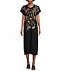 Color:Black - Image 1 - Osaka Cotton Knit Embroidered Placement Floral Motif Short Sleeve Midi Shift Dress