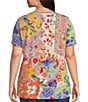 Color:Multi - Image 2 - Plus Size Janie Favorite Patchwork Print Knit Jersey Crew Neck Short Sleeve Tee Shirt