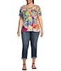 Color:Multi - Image 3 - Plus Size Janie Favorite Patchwork Print Knit Jersey Crew Neck Short Sleeve Tee Shirt