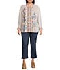 JOHNNY WAS Plus Size Sydnee Woven Embroidered Point Collar Long Sleeve Button Front Blouse, Color:Primrose - Image 3