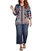JOHNNY WAS Plus Size The Audrey Floral Scarf Print Silk Point Collar Long Sleeve Button-Front Shirt - Image 3