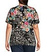 JOHNNY WAS Plus Size The Janie Favorite Floral & Architecture Print Knit Round Neck Short Elbow Sleeve Button Front Tee, Color:Lavilla Black - Image 2