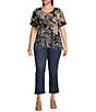 JOHNNY WAS Plus Size The Janie Favorite Floral & Architecture Print Knit Round Neck Short Elbow Sleeve Button Front Tee, Color:Lavilla Black - Image 3