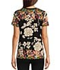 Color:Multi - Image 2 - Redland Favorite Bamboo Stretch Knit Floral Print V-Neck Short Sleeve Tee Shirt