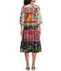 JOHNNY WAS Regia Silk Patchwork Boho Print Split V-Neck 3/4 Sleeve Button Front Tiered Midi Dress, Color:Prazer Print - Image 2