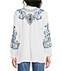 JOHNNY WAS Romilly Embroidered Scrolling Pattern Band Collar Button Half-Placket Long Sleeve Tunic - Image 2