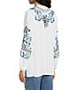 JOHNNY WAS Romilly Embroidered Scrolling Pattern Band Collar Button Half-Placket Long Sleeve Tunic - Image 4