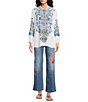 JOHNNY WAS Romilly Embroidered Scrolling Pattern Band Collar Button Half-Placket Long Sleeve Tunic - Image 5