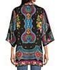 Color:Multi - Image 2 - Rose Spark Silk Floral Embroidery 3/4 Sleeve Reversible Kimono
