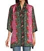 Color:Multi - Image 3 - Rose Spark Silk Floral Embroidery 3/4 Sleeve Reversible Kimono