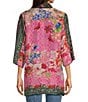 Color:Multi - Image 4 - Rose Spark Silk Floral Embroidery 3/4 Sleeve Reversible Kimono