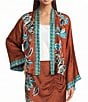 JOHNNY WAS Shakri Placement Floral and Contrasting Border Print Open-Front Long Sleeve Coordinating Short Kimono Jacket - Image 1