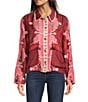 JOHNNY WAS Shannon Placement Floral Print Silk Blend Point Collar Long Sleeve Easy Jacket, Color:Caleta - Image 1