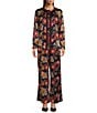 Color:Multicolor - Image 3 - Sidonia Vibrant Floral Printed Silk Embroidered Side Seam Wide-Leg Coordinating Pants
