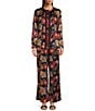 Color:Multicolor - Image 3 - Sidonia Vibrant Floral Printed Silk Embroidered Side Seam Wide-Leg Coordinating Pants
