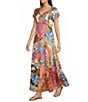 JOHNNY WAS Silk Magnolia Patchwork V-Neck Short Sleeve Maxi Dress - Image 1