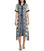 JOHNNY WAS Silk Paisley Spread Collar Short Sleeve Contrast Trim Button Front Handkerchief Shirt Dress, Color:Ruta - Image 1