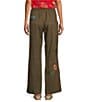 Color:Vintage Army - Image 2 - Simmie Linen Drawstring Elastic Waist Side Pocket Embroidered Pants