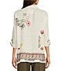 Color:Natural - Image 2 - Simmie Linen Point Collar Long Sleeve Embroidered Blouse