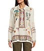 Color:Natural - Image 3 - Simmie Linen Point Collar Long Sleeve Embroidered Blouse