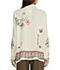 Color:Natural - Image 4 - Simmie Linen Point Collar Long Sleeve Embroidered Blouse
