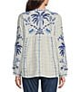 Color:Poppy Gingham - Image 2 - Tarra Field Embroidered Cotton Split Round Henley Neck Long Sleeve Blouse