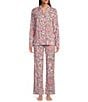 Color:Multi - Image 1 - The Aussie Long Sleeve Notch Collar Long Knit Printed Pajama Set