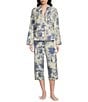 Color:Multi - Image 1 - The House on a Hill Long Sleeve Notch Collar Long Woven Printed Pajama Set