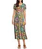 JOHNNY WAS The Janie Favorite Bamboo Knit Napperon Print Crew Neck Short Sleeve Sheath Midi Dress, Color:Napperon Print - Image 1