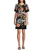 JOHNNY WAS The Janie Favorite Bold Floral Print Knit Round Neck Elbow Flutter Sleeve Shift Dress, Color:Caetana - Image 1