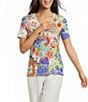 JOHNNY WAS The Janie Favorite Mcdreamer Print V-Neck Short Sleeve Tee - Image 1