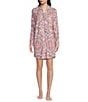 Color:Multi - Image 1 - The Neena Floral Print Notch Collar Knit Chest Pocket Long Sleeve Nightshirt