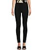Color:Black - Image 1 - Tonal Floral Embroidery Stretch Knit Pull-On Ankle Leggings