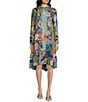 Color:Multi - Image 1 - Wild Imana Floral Print Split Round Neck Long Sleeve Midi Shift Dress