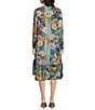 Color:Multi - Image 2 - Wild Imana Floral Print Split Round Neck Long Sleeve Midi Shift Dress