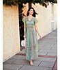 Color:Multi - Image 4 - Winx Embroidered Mesh Knit Patchwork Print V-Neck Short Sleeve Maxi Dress