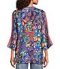 JOHNNY WAS Yuri Mod Floral Print Silk Banded Collar 3/4 Sleeve Five-Button Half-Placket Tunic, Color:Theresa - Image 2