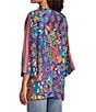 JOHNNY WAS Yuri Mod Floral Print Silk Banded Collar 3/4 Sleeve Five-Button Half-Placket Tunic, Color:Theresa - Image 4