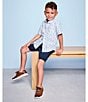Color:White - Image 3 - Little /Boys 4-16 Short Sleeve Airplane Print Button-Down Shirt